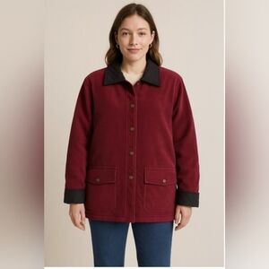 Vintage Blair Women Corduroy Barn Coat Quilted Collar Fur Lined Red Size Medium